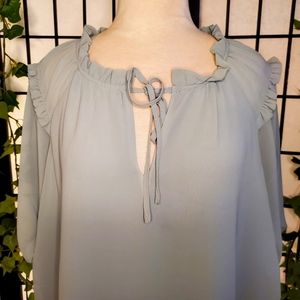 Pleione Short Sleeve Sheer Blouse Color Sage Size 2X